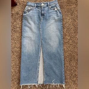 Blue Denim Maxi Skirt with center slit and slight distressing - size 2